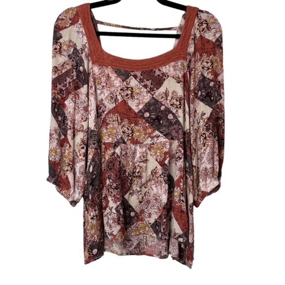 Maurices Bohemian Floral Burnt Orange Blouse Size 1X Women